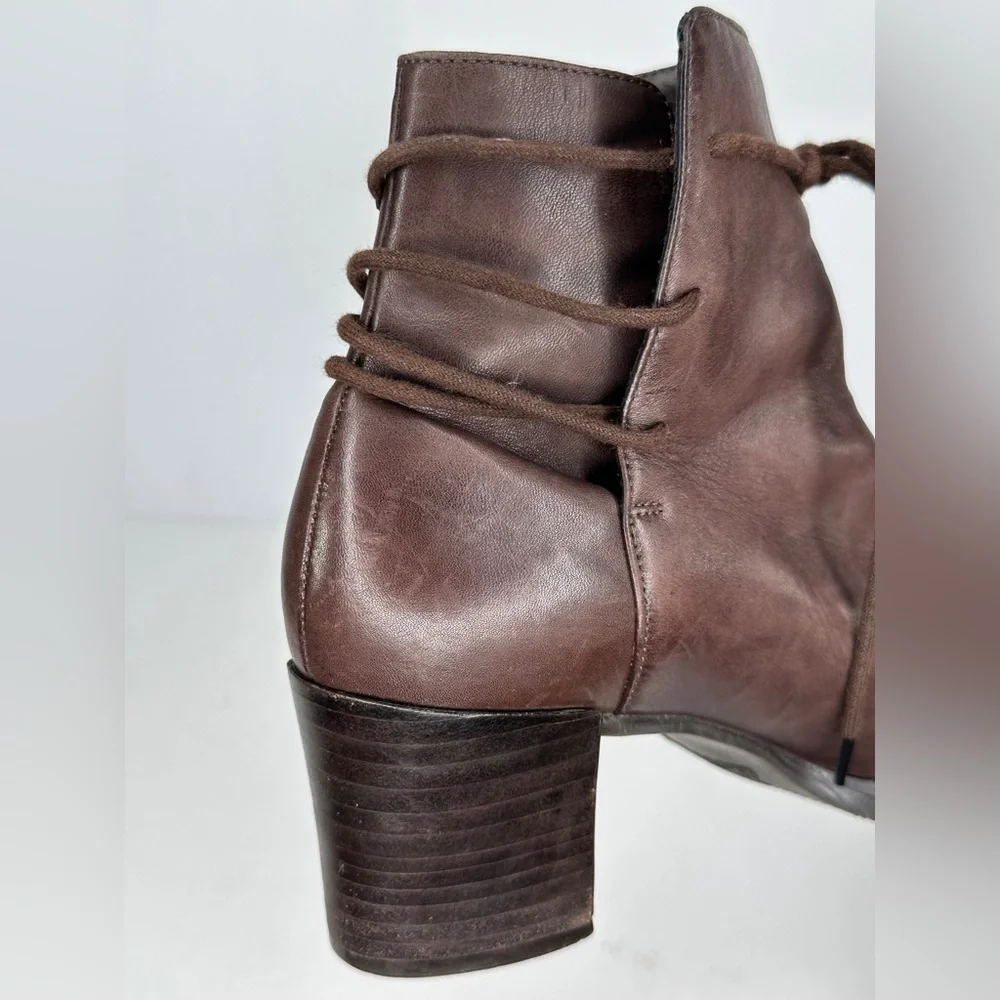 Enzo Angelina Y-Intrigue Brown Leather Lace-Up Ankle Bootie Bohemian‎ Sz 8